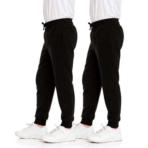 Image of Makii 2 Pack Unisex Boys Girls Black Joggers - Kids School Uniform Jogging Bottoms with Fleece Lining Casual Gym Sports Sweatpants Trousers (2 P Black, 13-14 Years)