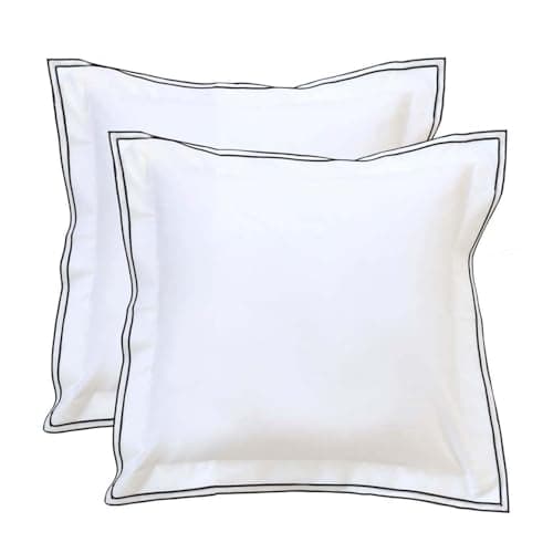 Image of Ranznaz White Pillow Cases 2 Pack Euro Size, 100% Cotton Oxford Pillow Cases with Black Embroidery Trims, 400 Thread Count Square Pillowcases, Soft Smooth Breathable Pillow Shams for Bedding, 65x65 CM