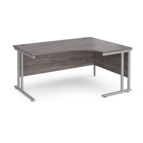 Image of Office Monster Cooper right hand ergonomic desk 1600mm wide - silver cantilever leg frame, grey oak top