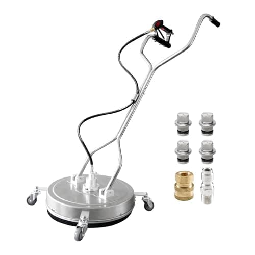 Image of 20" Pressure Washer Surface Cleaner, Dual Handle with 4 Wheels, Stainless Steel Housing Includes 4 Nozzles & 2 Hose Adapters, Perfect for Driveways, Sidewalks, Patios, and Deck Cleaning