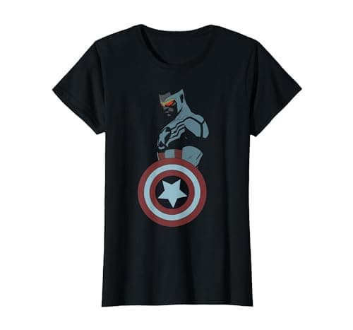 Image of Marvel Avengers Sam Wilson Captain America Portrait T-Shirt, Women, Black, X-Small