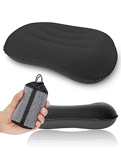Image of YUANYU Ultralight Camping Pillow, Compressible, Compact, Comfortable, Ergonomic Inflatable with Storage Bag, for Neck & Lumbar Support for Hiking, Camping, Traveling, Black Small Pillow, 44*28*11cm