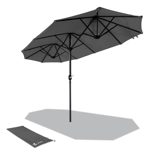 Image of VOUNOT 3m Double Garden Parasol, Extra Large Rectangular Patio Table Umbrella, with Crank Handle, Protective Cover, UV 50+, Grey