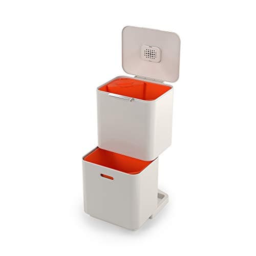 Image of Joseph Joseph Totem Max 60 Litre Waste Separation and Recycling Kitchen Bin with Odour filter and removable food waste caddy, Stone