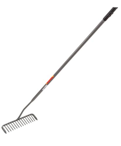 Image of Amtech - Landscaping Rake, Heavy Duty Metal Rake for Tarmac, 16 Round Teeth for Precise Raking, Spreading, and More, Durable All-Steel Body, Hammertone Grey