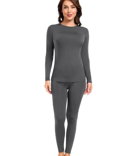 Image of wirarpa Women's Thermal Underwear Set Fleece Lined Base Layer Ladies Long Sleeve Top & Bottom for Winter Warmth Deep Grey Size XL