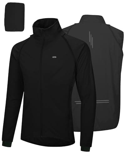 Image of 33,000ft Mens Cycling Jacket Waterproof Breathable Coats Reflective Running Vest with Removable Sleeves Lightweight for Packable Black L