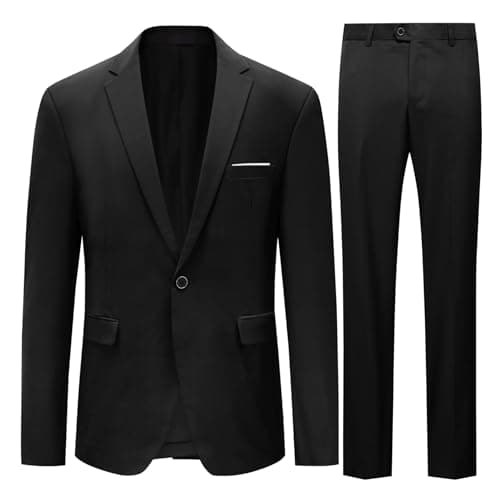 Image of Mens Slim Fit 2 Piece Suit One Button Business Jacket & Trousers , Chest 36(trousers:waist 30)/Small, Black