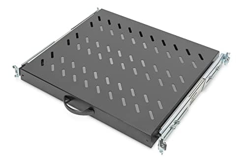 Image of DIGITUS Pull-out shelf - 19-inch - 1U - Front and rear mounting - Load capacity 25 kg - For network and server cabinets - From 600 mm cabinet depth - Black