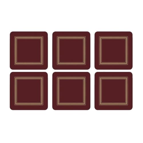 Image of Pimpernel Set of 6 Coasters - Classic Burgundy Color, Cork-Backed Drink Coasters with Heat Resistance and Stain Protection, Suitable for Tea, Coffee, and Everyday Use, 10.5 x 10.5cm