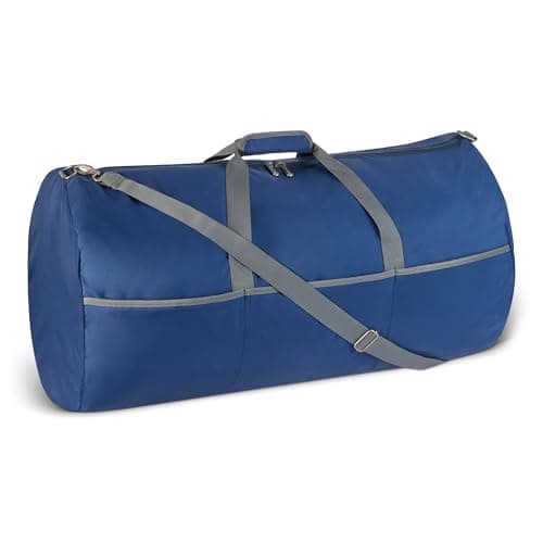 Image of Amazon Essentials 32.4” (82.3cm) Extra Large Foldable Nylon Duffel Bag for Travel/Storage with Zipped Pockets, 9,254 Cubic Inch (150L), 50-LBS Capacity, Navy Blue (Previously Amazon Basics)