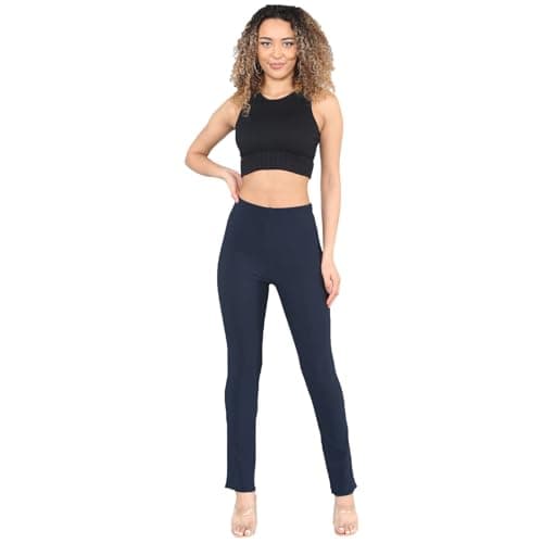Image of MyShoeStore Pack of 2 Ladies Bootleg Trousers Women Boot Cut High Rise Stretch Soft Finely Ribbed Pull On Nurse Carer Work Bottoms Elasticated Waist Boot Leg Pants Plus Big Size(Navy, 20/25)