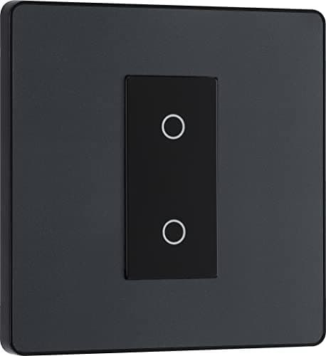 Image of BG Electrical Single Master/Primary Touch Dimmer Wall Light Switch, 2-Way, Trailing Edge, Screwless Front Plate, Evolve, Matt Grey, 200W, PCDMGTDM1B