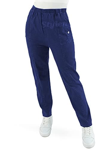 Image of URBAN STITCH Womens Jeans Dark Blue Ladies Stretch Trousers High Waist Rise Elasticated Pull On Straight Leg Denim Soft Pants Plus Size Casual Wear (18, Indigo)