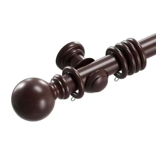 Image of Loch & Skye Wooden Curtain Pole Set Fixed Length Premium Quality Beechwood 28mm Diameter with Finials, Rings & Brackets Wooden Rail Pole for Window & Eyelet Curtains (Walnut, 240cm)