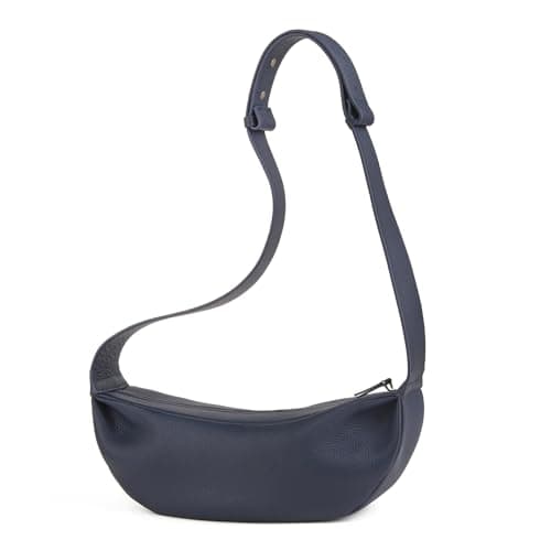 Image of DONNAIN Crescent Bag for Women: Genuine Leather Half Moon Handbag Navy Crossbody Slouch Bag Adjustable Strap