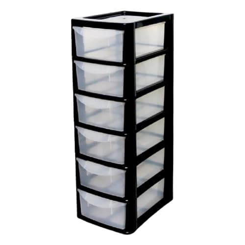 Image of Khanary Plastic Storage Drawers Unit 6 Tier Small mini Tower Homes, Kitchen, Schools, Offices Plastic Drawer Organizer Desktop Table Top Drawers Stationary 26Dx19Wx60H Black Clear