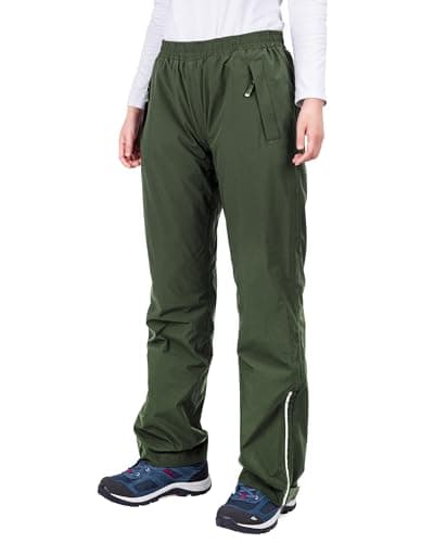 Image of 33,000ft Women's Waterproof Trousers Lightweight Rain Overtrousers Ladies Mesh Lined Windproof Rain Pants for Outdoor Fishing Hiking Rainwear Long Leg Army Green 12