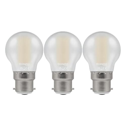 Image of Crompton Lamps Filament Golfball LED Light Bulb BC-B22d | 6.5W = 60W Equivalent | Warm White 2700K | Energy Efficient | Bayonet Lightbulb | Long Life 15,000-Hrs | Pearl Glass | 3-Pack