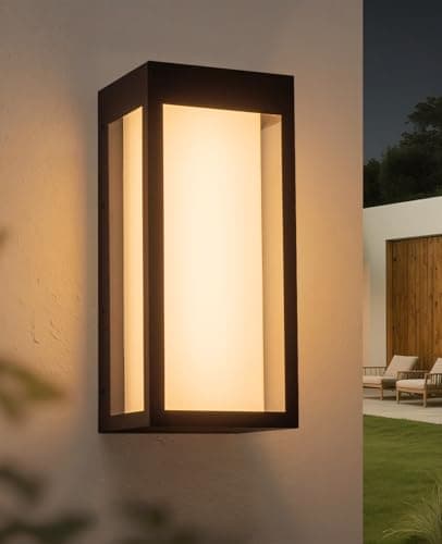 Image of FTL 12W LED Wall Lights, Modern Outdoor Lighting, 3000K Warm White, Black Outside Wall Porch Light, Glass Exterior Wall Sconce, Ideal for Front Door, Terrace, Garage & Garden, Hallway, Waterproof