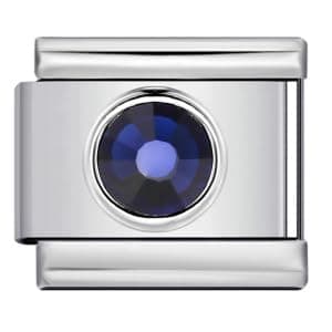 Image of Mon & Sons Blue Sapphire Round Crytal Month Birth Year Birthday Stone Anniversary Birthstone Crystal Silver Italian 9mm Link Stainless Steel Bracelet Charm Compatible With 9mm Link