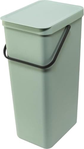 Image of Brabantia Sort & Go Recycle Bin 40L (Jade Green), Space-Efficient Plastic Recycle Container with Handle, Removable and Stay-Open Lid, Easy to Clean Kitchen Bin without Nooks and Rims