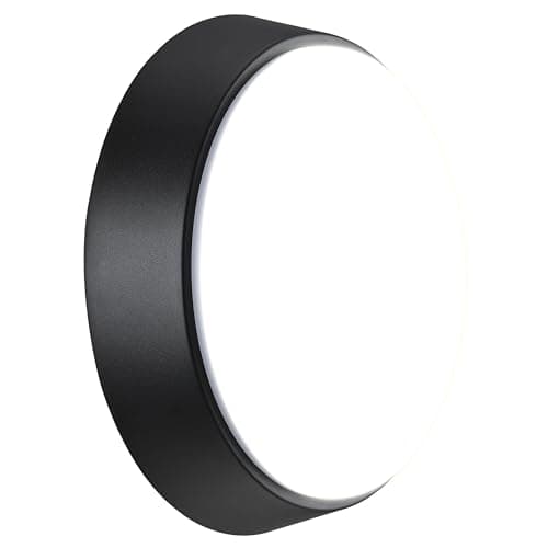 Image of Luceco Eco Outdoor LED Bulkhead Light, Decorative Exterior Lighting, Round, Black, IP54, 10W, 700lm, 4000K, EBER10S40