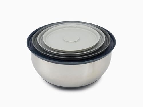 Image of Joseph Joseph Prep&Store- Stainless Steel Mixing Nest Bowls with Lids, 4 piece Metal Bowl food Storage Set, Stainless Steel
