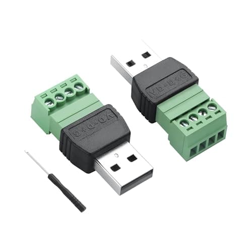 Image of PNGKNYOCN USB Screw Terminal Adapter,USB 2.0 Type A Male to 4 Pin Portable Pluggable Screw Terminal Connector for Charging and Data Transfer(2 Pack)