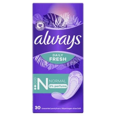 Image of Always Daily Fresh Normal Pantyliners, Pack of 30, 0% Fragrances, for Freshness and Protection