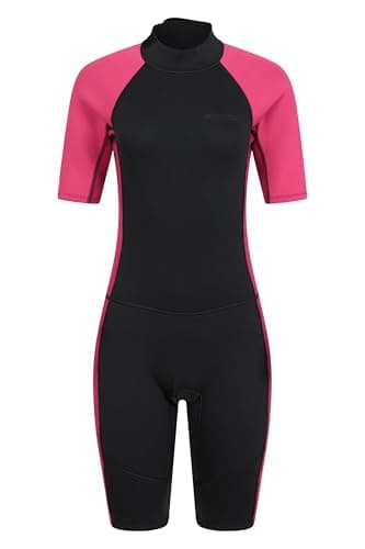 Image of Mountain Warehouse Shorty Womens Wetsuit -2.5mm Thickness, Neoprene Ladies Swimsuit, Extended Puller, Flatlock Seams - For Spring Summer, Scuba Diving, Swimming Black Women's Size 12-14