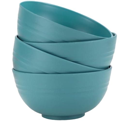 Image of MaoMaoCha Unbreakable Cereal Bowls Set of 4, 24 oz Plastic Salad Bowls, Dishwasher & Microwave Safe, Lightweight Reusable Bowl for Rice Noodle Soup Snack Salad Fruit (Dark Green)