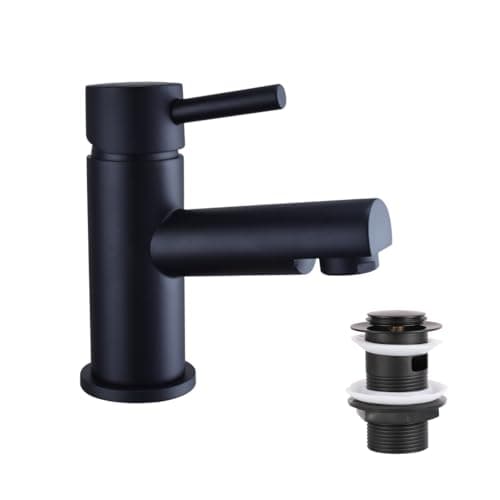 Image of VeeBath Delta Mono Basin Mixer – Matt Black Finish, G1/2" Inlet, Single Lever, Rounded Edge Deck Mounted, Modern Design Sink Taps, Bathroom and Basin Tap