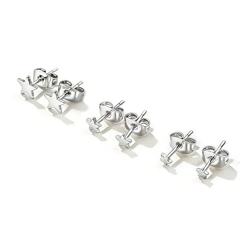 Image of Star Earrings, Flat Silver Star Stud Earrings, Hypoallergenic Stud Earringss for Sensitive Ears, Exquisite Stars Studs Earringss are Suitable for Ladies, Girls, and Teenagers
