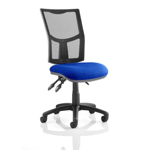 Image of OPO Eclipse Plus III Mesh Back Operator Chair | Enhanced Deeper Seat with Large Mesh Backrest and Optional Armrests | Backrest Angle Adjustment | Triple Lever Mechanism None Blue Fabric
