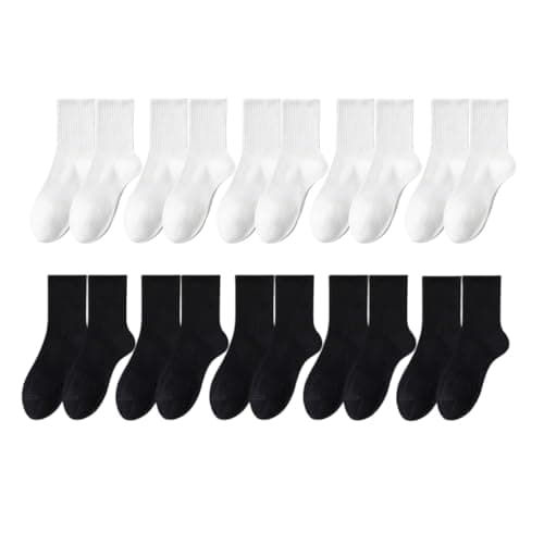 Image of YOYADOY Mid-calf Cotton sports socks for black or white, 10 pairs Casual socks, Antibacterial and breathable,10 pairs Suitable for all seasons. (UK, Alpha, One Size, Regular, Regular, White+Black)