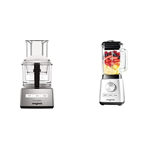 Image of Magimix 4200XL Compact Food Processor & Blender | 3 ABS & BPA-Free Bowls | 3L Capacity | Quiet 18471 & 11630 Power Blender with Quiet Mark Approval, Metal/Glass, 1.3 W, 1.8 liters, Satin