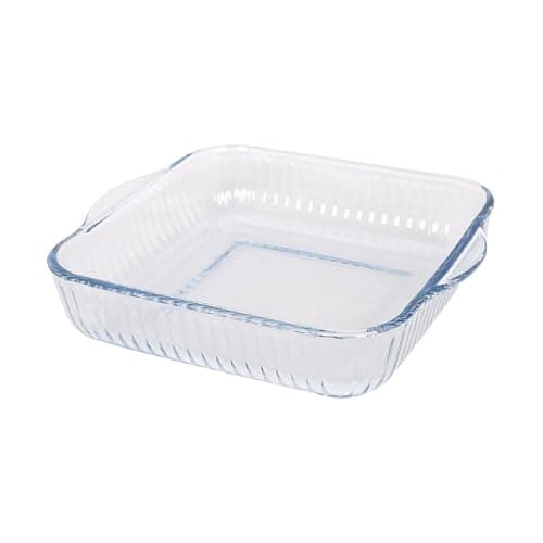 Image of Argon Tableware Optical Square Glass Oven Dish - 24cm x 21cm - 1x Small Deep Baking Casserole Lasagne Roasting Roaster Cooking Tray Bowl | Microwave Safe, Freezer Safe