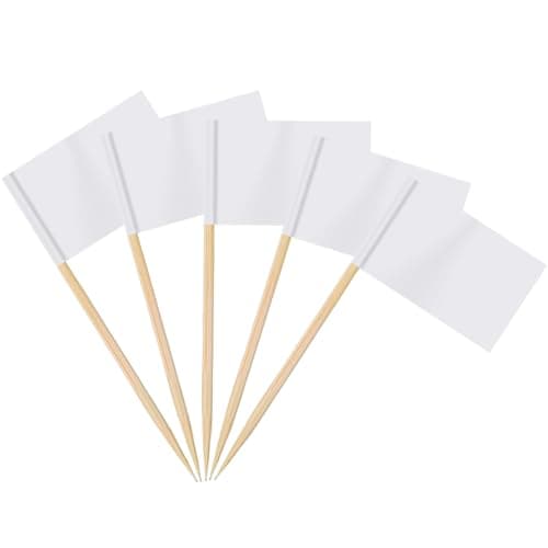 Image of AhfuLife 100pcs Blank Toothpick Flags, Food Labels for Buffets, White Toothpick Flags Food Labels, DIY Cocktail Stick Flag for Sandwich Food Cupcake Toppers Birthday Wedding Party Supplies Decor
