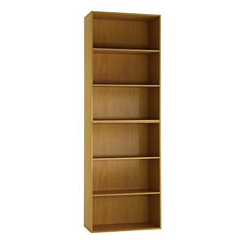 Image of URBNLIVING Wide 6 Tier Wooden Shelf Display Bookcase (Beech)