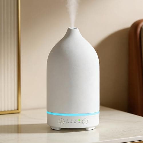 Image of Essential Oil Diffuser Cool Mist Aromatherapy Ultrasonic 150ml Ceramic Oil Diffusers Auto Shut-Off 7-Color LED Changing Light Diffuser for Home Office SPA