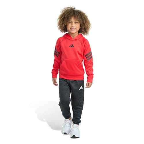 Image of adidas boys 2-piece Poly Fleece 3-stripe Pullover & Jogger Set, Pure Ruby, 4