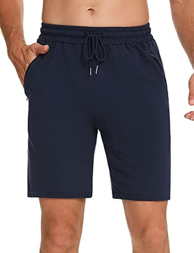 Image of Wayleb Men's Sports Shorts Cotton Summer Running Training Workout Shorts with Zipper Pockets Elastic Waist Jogging Gym Athletic Shorts,Blue,XL