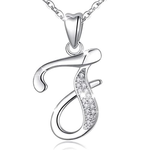 Image of AEONSLOVE Initial Necklace Sterling Silver Letter Necklace Letter J Alphabet Personalized Pendant Jewellery with Cubic Zirconia Gifts for Women Girls