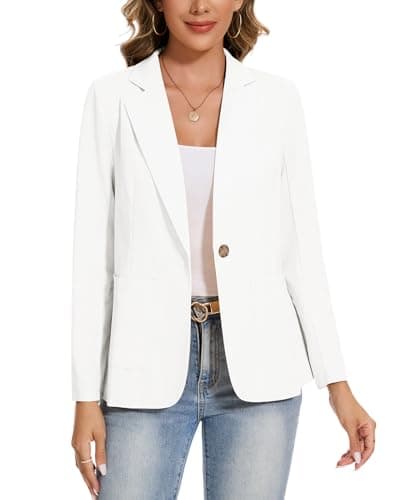 Image of MINTLIMIT Long Sleeve Cotton Linen Blazer Jackets for Women Summer One Button with Pockets and Button (White XXL)