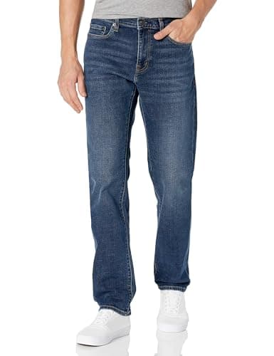 Image of Amazon Essentials Men's Straight-Fit Stretch Jean - Discontinued Colours, Dark Blue Vintage, 40W / 30L