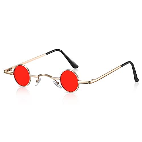 Image of Photect Vintage Metal Frame Glasses Retro Small Sunglasses Hippy Sunglasses for Men Women(Gold, Red)