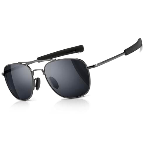 Image of SUNGAIT Men's Military Sunglasses Polarized Pilot Style - Bayonet Temples(Gunmetal Frame/Gray Lens, 55) A285QKHU UK