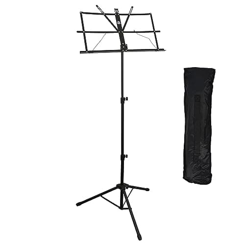 Image of A-Star Folding Music Stand, Lightweight, Height Adjustable Metal Sheet Music Holder with Carrying Bag - Black