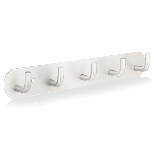 Image of Maxzwell Satin Finish Hook Rails (Pack of 1) | Coat Rack Wall Mounted in Heavy Duty Stainless Steel with 5 Anti-Slip Hooks | Lightweight, Rust-Resistant & Easy to Install for Coats, Towels & Bags